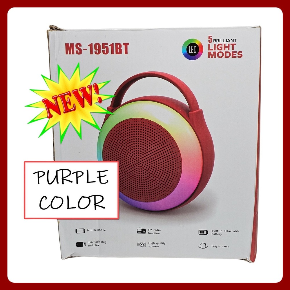 Mobile Multimedia Speaker MS-1951BT Wireless Bluetooth RGB‎ Purple Portable FM